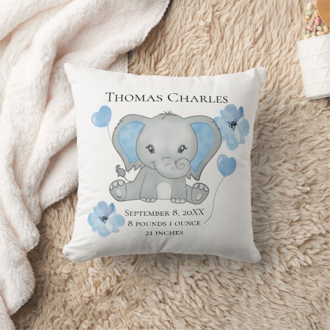 Cojín Decorativo Nacimientos personalizados elefante azul gris azul (Manta)