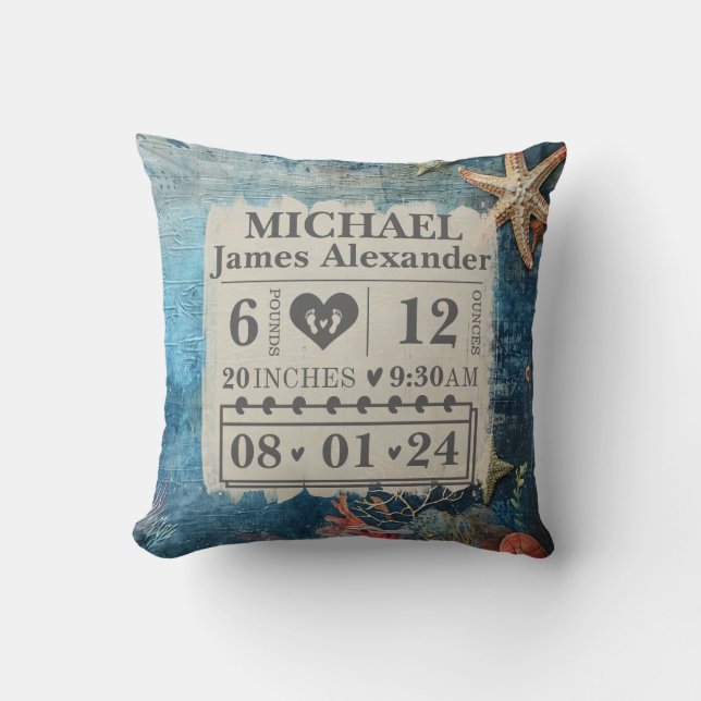 Cojín Decorativo Nacimientos personalizados Estadísticas del mar de (Anverso)