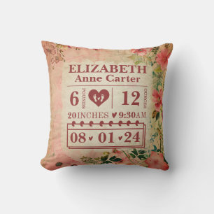 Cojín Decorativo Nacimientos Personalizados Estatales Vintage Flora