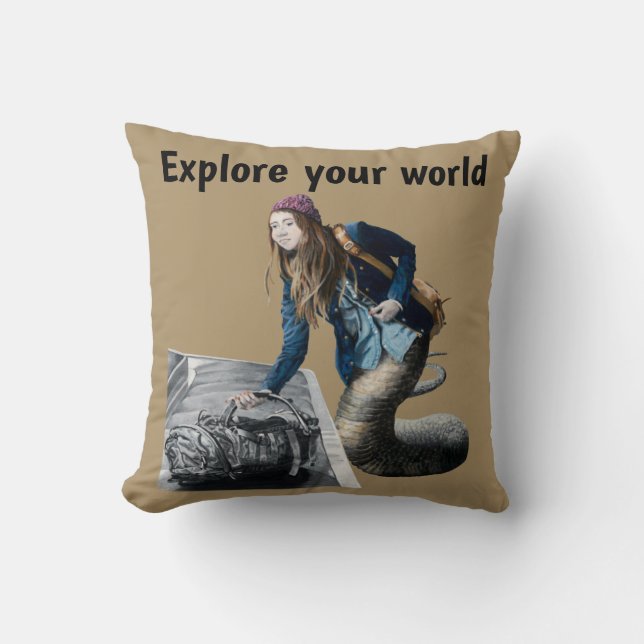 Cojín Decorativo Naga Explorando Mundo Viajes Fantasía Arte Pillow (Anverso)