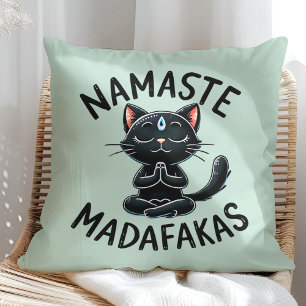 Cojín Decorativo "Namaste Madafakas", curiosos amantes de un gato