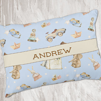 Cojín Decorativo Name Watercolor Vintage Toys Pattern Blue