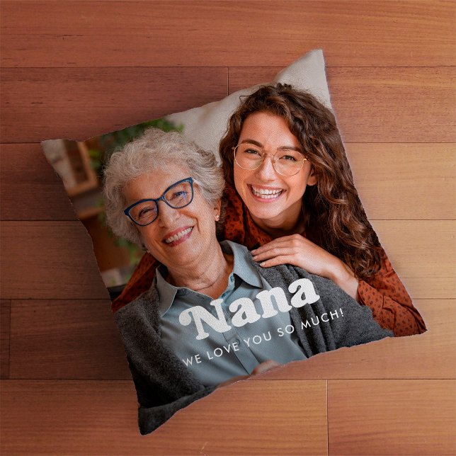 Cojín Decorativo Nana | Resumen de texto del Boho con dos fotos (Subido por el creador)