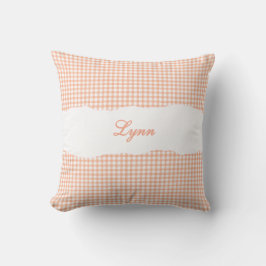 Cojín Decorativo Naranja a Cuadros Rústico Nombre Personalizado
