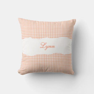 Cojín Decorativo Naranja a Cuadros Rústico Nombre Personalizado
