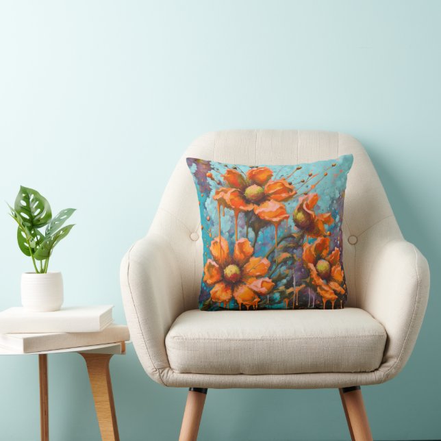 Cojín Decorativo Naranja Abstract Flower with Paint Drips (Silla)