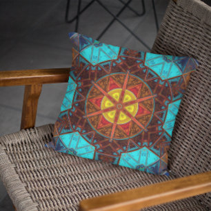 Cojín Decorativo Naranja amarillo amarillo y azul mosaico Kaleidosc