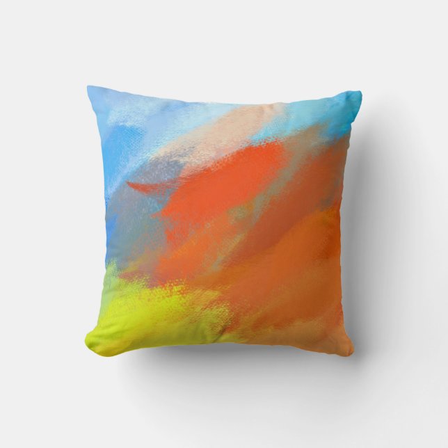 Cojín Decorativo Naranja amarillo azul Resumen Pintura de arte 6 (Anverso)
