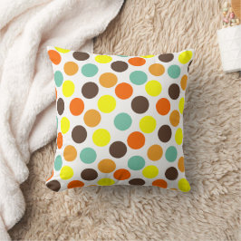 Cojín Decorativo Naranja, amarillo, marrón, puntos azules