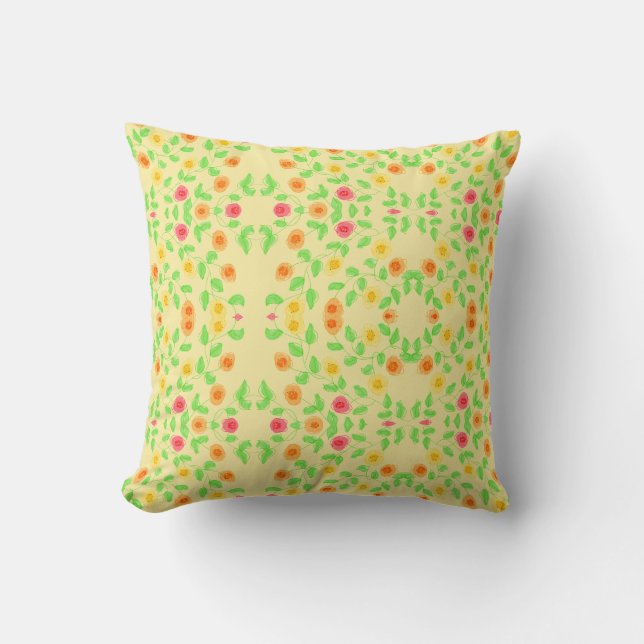 Cojín Decorativo Naranja Amarillo Rojo Con Verde (Anverso)