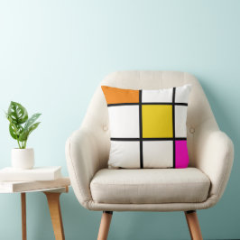 Cojín Decorativo Naranja Amarillo Rosa Moderno Estilo Mondrian