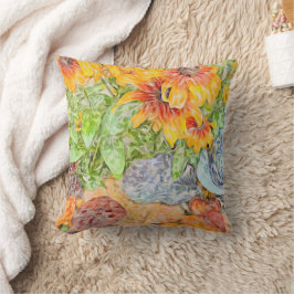 Cojín Decorativo Naranja amarillo Rudbeckia Acentos Painterly-Blue