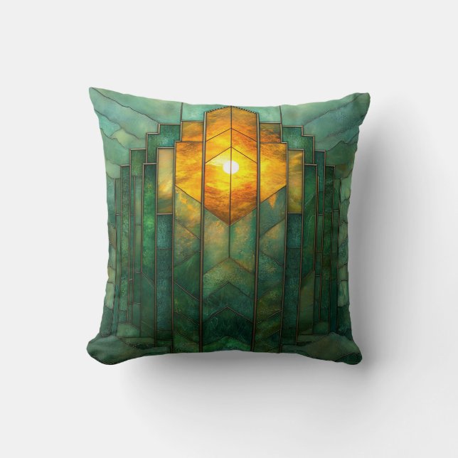 Cojín Decorativo Naranja amarillo verde turquesa Art Deco (Anverso)