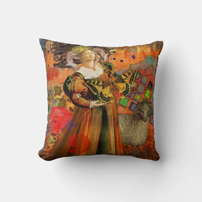 Cojín Decorativo Naranja Aries Mujer: Collage de arte gótico ram an (Anverso)