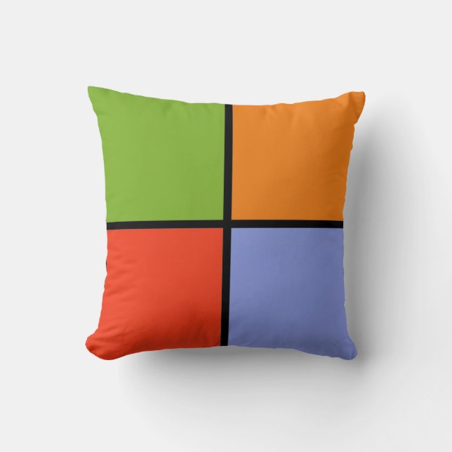 Cojín Decorativo Naranja artístico, cuadrados verdes y morados (Anverso)