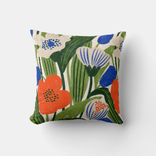 Cojín Decorativo Naranja audaz y floral botánico azul
