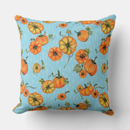 Cojín Decorativo Naranja/Azul de las calabazas de caída de color de