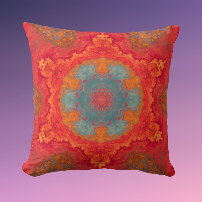 Cojín Decorativo Naranja azul hippie psicodélico y rojo (Subido por el creador)