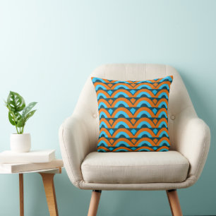 Cojín Decorativo Naranja Azul Medio Círculo Diamante Geométrico