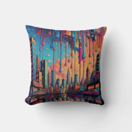 Cojín Decorativo Naranja azul psicodélico Drippy City