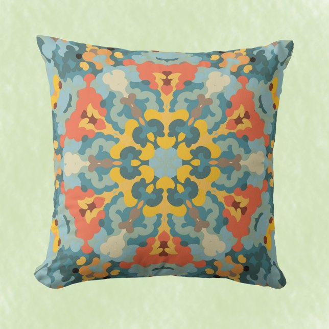 Cojín Decorativo Naranja azul retro Mandala y amarillo (Subido por el creador)
