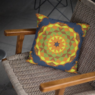 Cojín Decorativo Naranja azul y amarillo retro Mandala flor