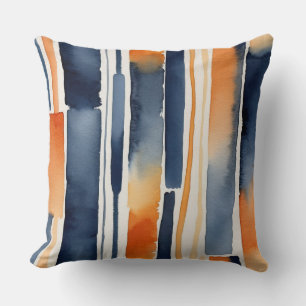 Cojín Decorativo Naranja azul y franjas abstractas blancas