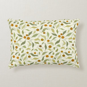 Cojín Decorativo Naranja Berries y hojas en crema - patrón.