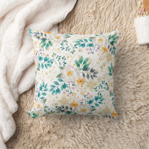 Cojín Decorativo Naranja blanco verde azulado rosa botánico floral