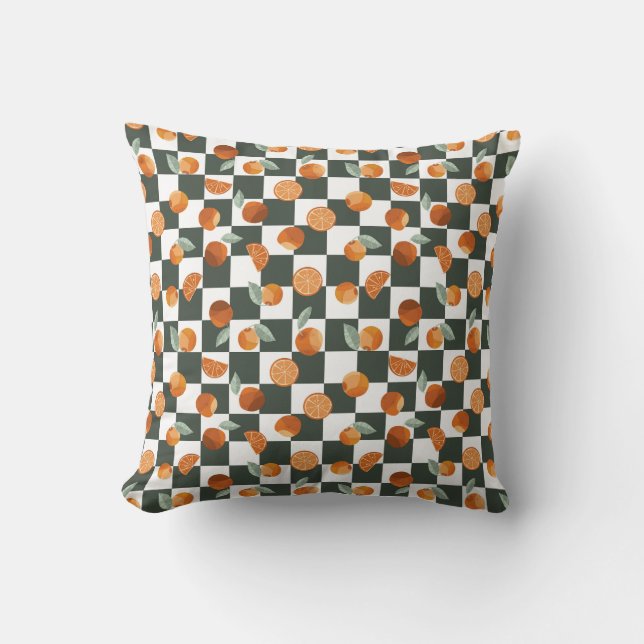 Cojín Decorativo Naranja Bliss Dark Checkers Verde azulados (Anverso)