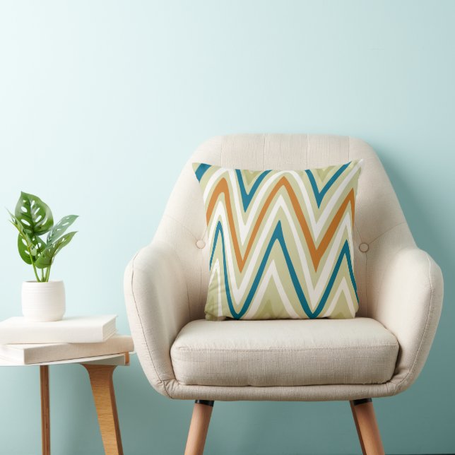 Cojín Decorativo Naranja Blue Lime y Cream ZigZag Diseño Pillow (Silla)