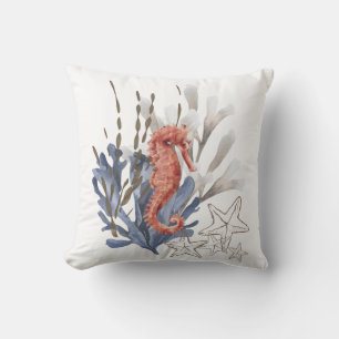 Cojín Decorativo Naranja Blue Seahorse Coral Starfish Nautical Beac