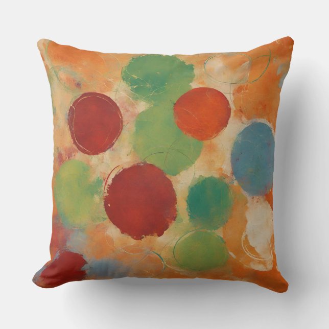 Cojín Decorativo Naranja brillante puntos rojos verdes (Anverso)