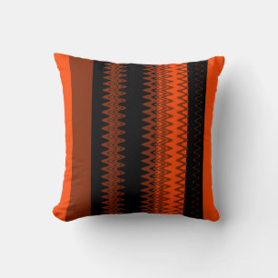 Cojín Decorativo Naranja Chevron, diseño de arte Black Zigzag Strip