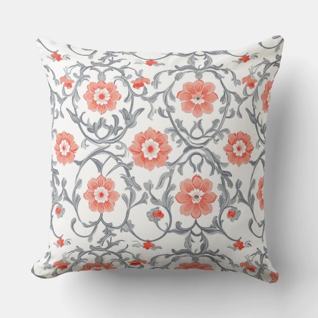 Cojín Decorativo Naranja Chinoiserie Floral (Anverso)
