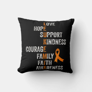 Cojín Decorativo Naranja Cinta Rótulo Retro Vintage Aml Leucemia Aw