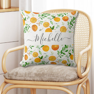Cojín Decorativo Naranja Citrus Summer Floral Patrón Botánico