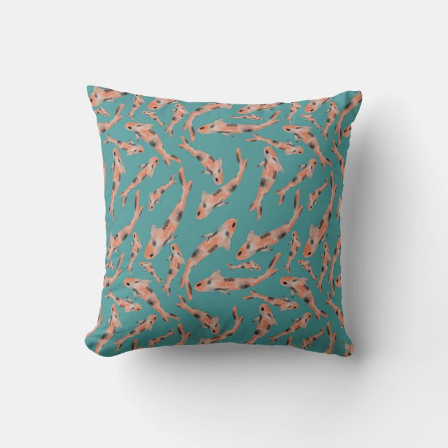 Cojín Decorativo Naranja de acuarela Koi Fish Turquoise Pattern (Anverso)