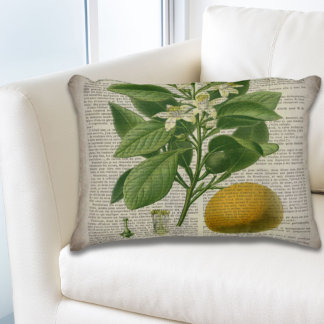 Cojín Decorativo naranja de arte botánico del país francés vintage