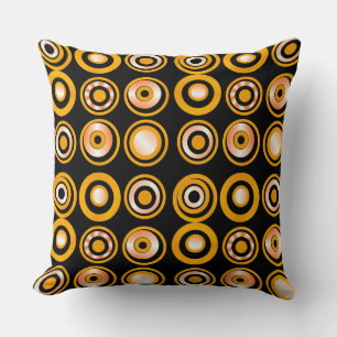 Cojín Decorativo Naranja de círculos retro en negro