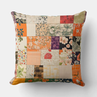 Cojín Decorativo Naranja de cosecha Kimono Patchwork