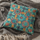 Cojín Decorativo Naranja de diseño bohemio colorido Verde azulado<br><div class="desc">Este diseño se puede personalizar eligiendo la opción Editar diseño. También puede transferir a otros artículos. Póngase en contacto conmigo en colorflowcreations@gmail.com o utilice la opción de chat en la parte superior de la página si desea tener este diseño en otro producto o necesita ayuda con este diseño. Ver más...</div>
