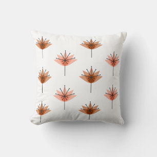 Cojín Decorativo Naranja de Flores Modernas del Siglo Medio