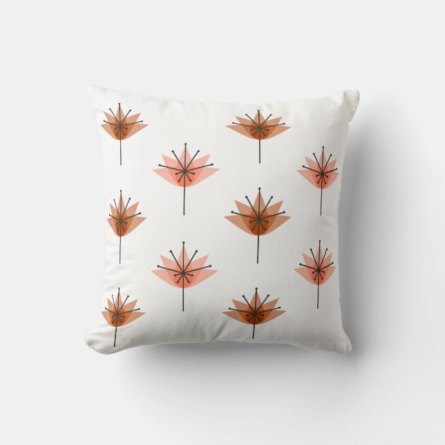 Cojín Decorativo Naranja de Flores Modernas del Siglo Medio (Anverso)