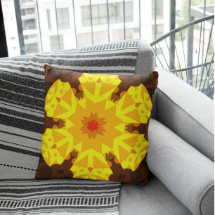 Cojín Decorativo Naranja de flores Retro Mandala y amarillo