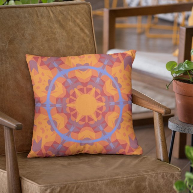 Cojín Decorativo Naranja de flores Retro Mandala y azul (Subido por el creador)