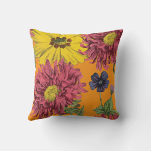 Cojín Decorativo Naranja de Flores Tropicales Exóticas