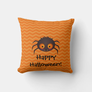 Cojín Decorativo Naranja de Halloween Chevron Cute Spider Design