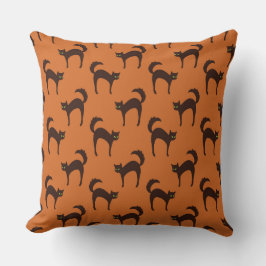 COJÍN DECORATIVO NARANJA DE HALLOWEEN CON GATOS NEGROS
