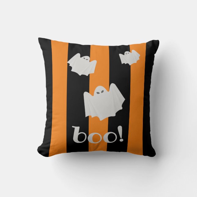 Cojín Decorativo Naranja de Halloween fantasma y negro reversible (Anverso)